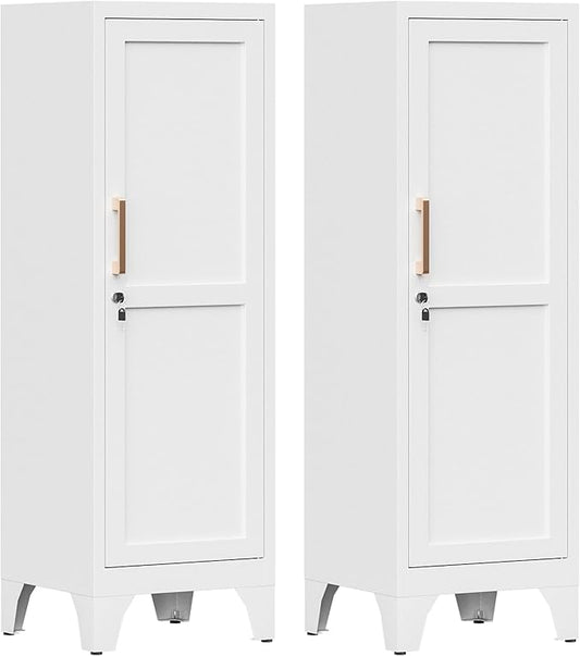 46"H White Metal Locker Set of 2, Small Locking Cabinet by Firstsky