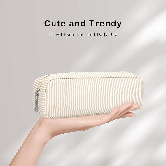Striped Travel Makeup Brush Bag, Pencil Case and Cosmetic Pouch | Seersucker - Image 5