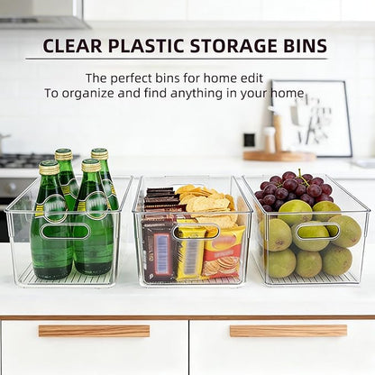 6 Pack Thick Clear Stackable Storage Bins, Cabinet Organizer, Plastiic - Image 3