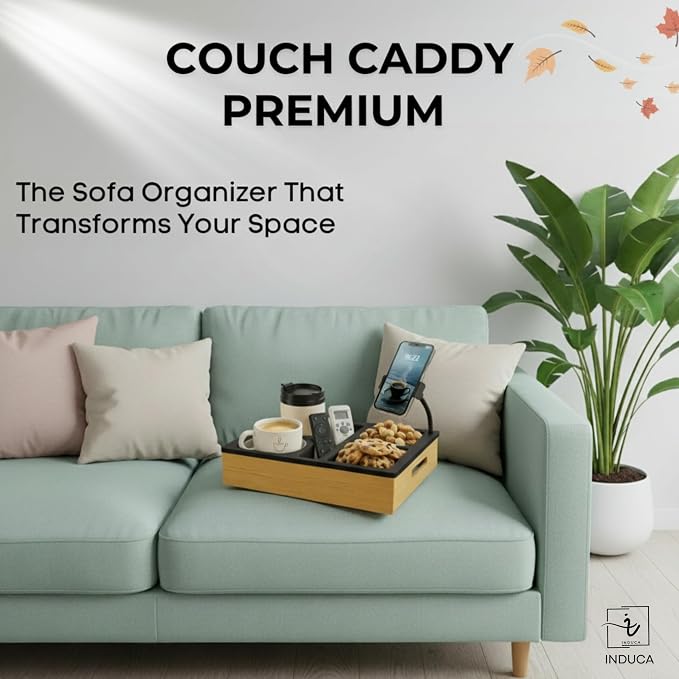 Couch Caddy with Cup Holder | Bamboo Couch Cup Holder Tray - Image 6