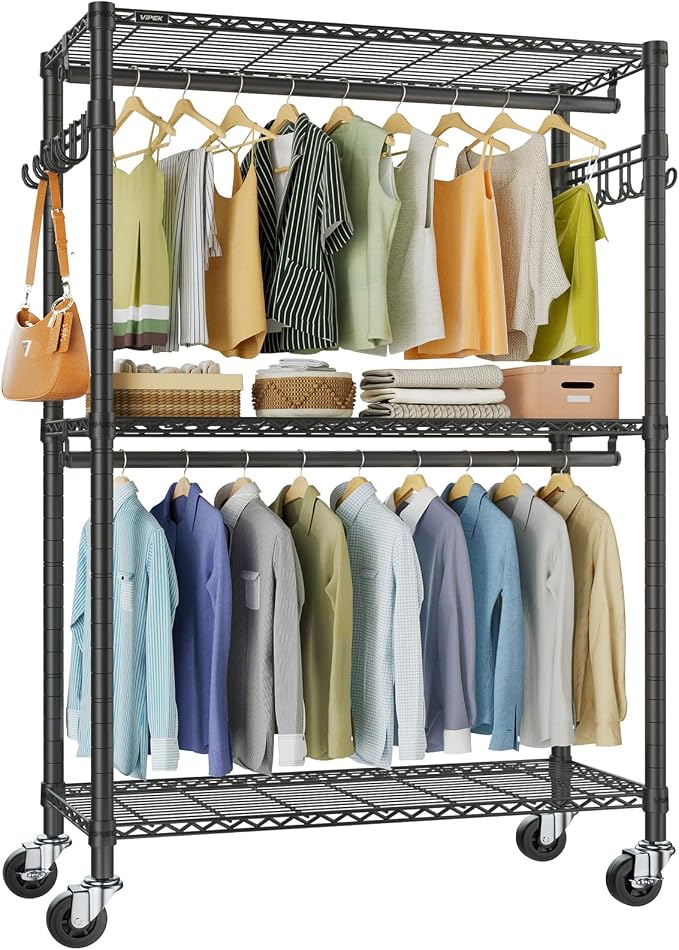 VIPEK R2 Plus Heavy Duty Rolling Garment Rack 3 Tiers Adjustable Wire Shelving by VIPEK