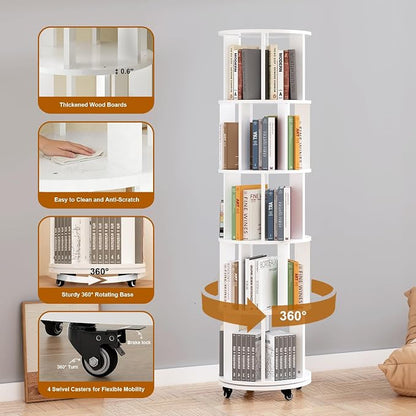 5 Tier Rotating Bookshelf Tower, 360° Rotating Bookshelf - Image 4