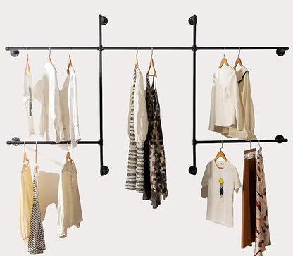 Industrial Pipe Clothes Rack Wall Mounted Clothing Rack, Heavy Duty Iron Pipe by HOMEYEENG