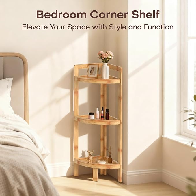 2026 New Bamboo Standing Shelf, 3 Tier Corner Shelf Stand, Free-Standing Shelf - Image 6