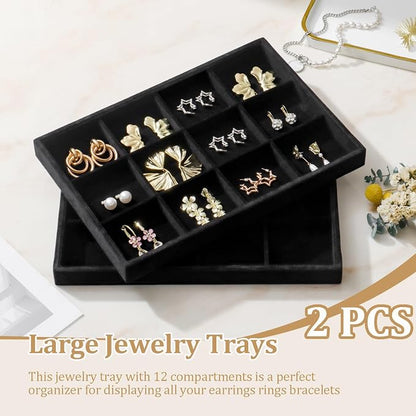 Large Velvet Jewelry Tray 2 Pack Stackable Jewelry Display Drawer Inserts Trays - Image 2