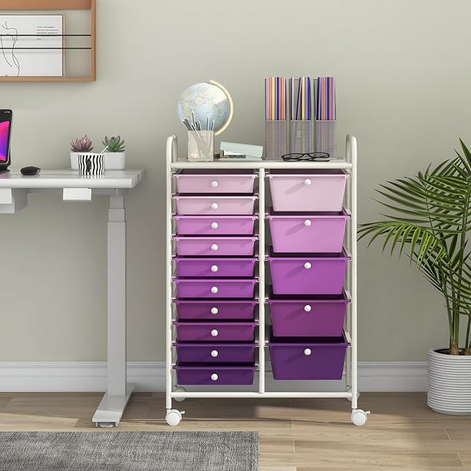 Giantex 15 Drawers Rolling Cart, Classroom Organizers, Storage Cart - Image 2