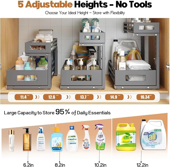 1-Pack Under Sink Organizers and Storage, 2-Tier L Shape Pull Out Cabinet - Image 4