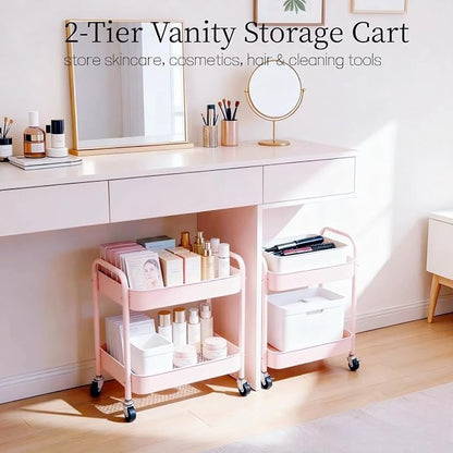 Pink 2 Tier Rolling Cart Metal - Image 7