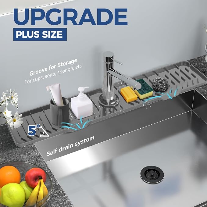 24" Splash Guard Plus Size Silicone Sink Faucet Drying Mat Handle Drip Catcher - Image 4