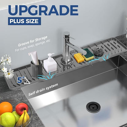 24" Splash Guard Plus Size Silicone Sink Faucet Drying Mat Handle Drip Catcher - Image 4