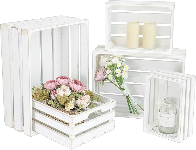 Large Wooden Crates, Rustic Whitewashed Farmhouse Wooden Crate - Image 7