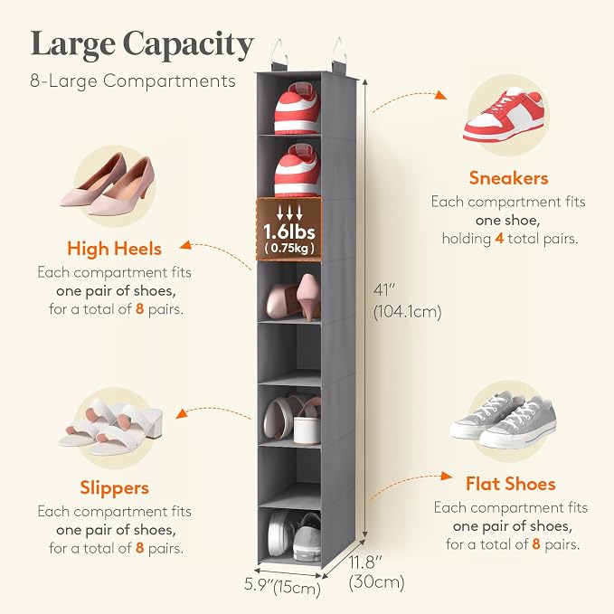 Lifewit 8 Section Hanging Shoe Storage Organizer - Image 2