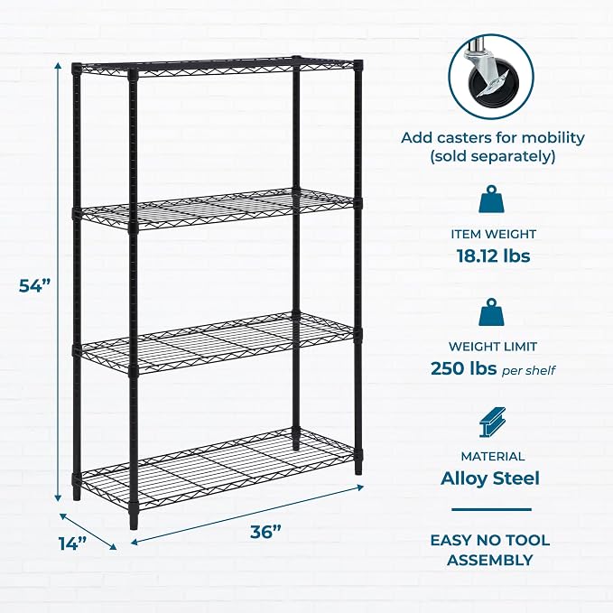 Honey-Can-Do 4-Tier Heavy Duty Adjustable Shelving Unit, 250-lb Per Shelf Metal - Image 3