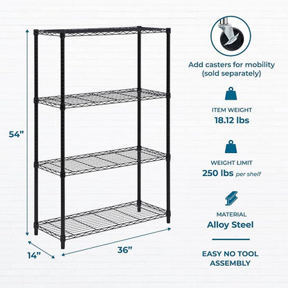 Honey-Can-Do 4-Tier Heavy Duty Adjustable Shelving Unit, 250-lb Per Shelf Metal - Image 3