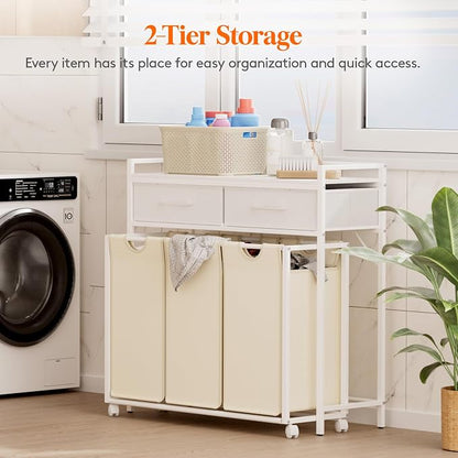 Lifewit Laundry Hamper 3 Section, Large Rolling Laundry Sorter - Image 2