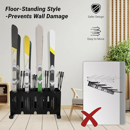 8-Pair Ski Storage Rack w/Width-Adjustable Fixing Bars, Heavy Duty Metal - Image 5