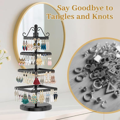 MODOWEY Rotating Earring Holder Organizer Stand, 4 Tier Adjustable Metal - Image 6