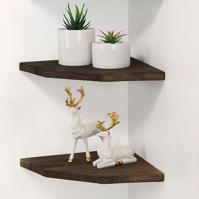 Joiishom Wood Corner Wall Shelves Set of 2, Solid Wood Corner Floating Shelves by JoiishomMakeLifeBetter