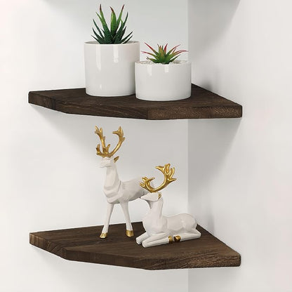 Joiishom Wood Corner Wall Shelves Set of 2, Solid Wood Corner Floating Shelves by JoiishomMakeLifeBetter