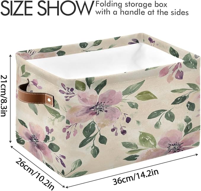 Rustic Pink Green and Purple Flower Storage Bins Box Foldable Shelf Basket - Image 3