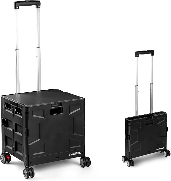 CleverMade Collapsible Wheeled Crate, 55L Capacity, 4 Double Wheels, Foldable by CleverMade