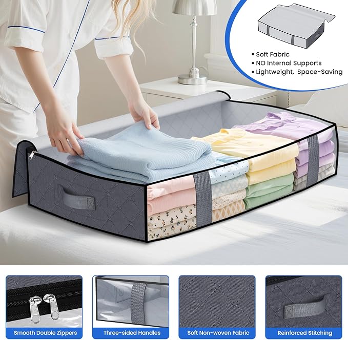 Under Bed Storage Containers, 4 Pack Blanket Storage Bags, Collapsible Storage - Image 3