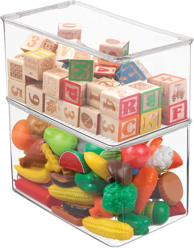 mDesign Plastic Stackable Toy Storage Bin Container Box, Hinge Lid - Image 8