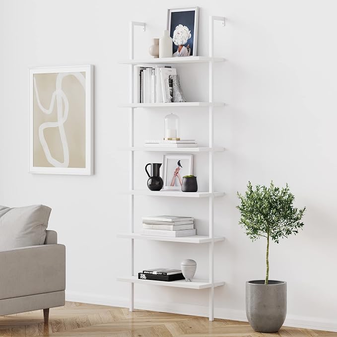 Nathan James Theo 6-Shelf Tall Modern Bookshelf, Wall Mount Ladder Shelf by Unknown