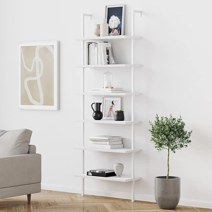 Nathan James Theo 6-Shelf Tall Modern Bookshelf, Wall Mount Ladder Shelf by Unknown