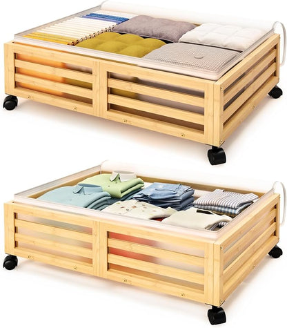 Under Bed Storage with Wheels-Large Bamboo Underbed storage Containers with by Xadgve