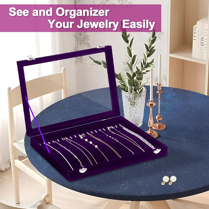 Jenseits Necklace Holder Jewelry Organizer Box, Dustproof Velvet Necklace Tray - Image 6