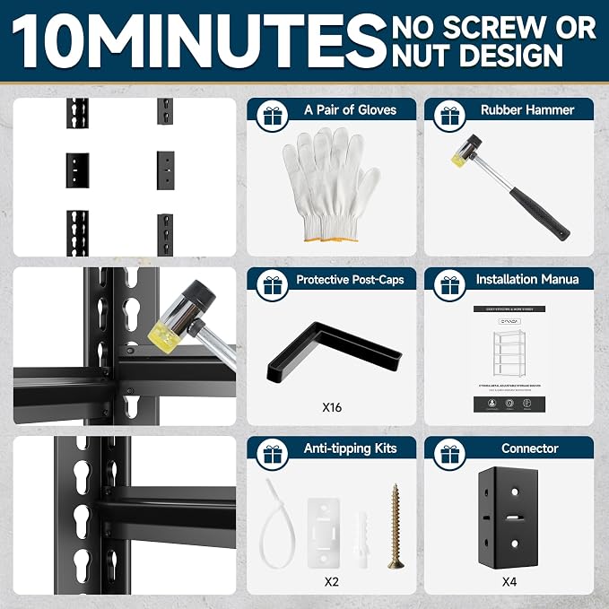 5-Tier 60”D X 24”W X 72”H Heavy Duty Shelving 3000LBS Garage Storage Rack Heavy - Image 8