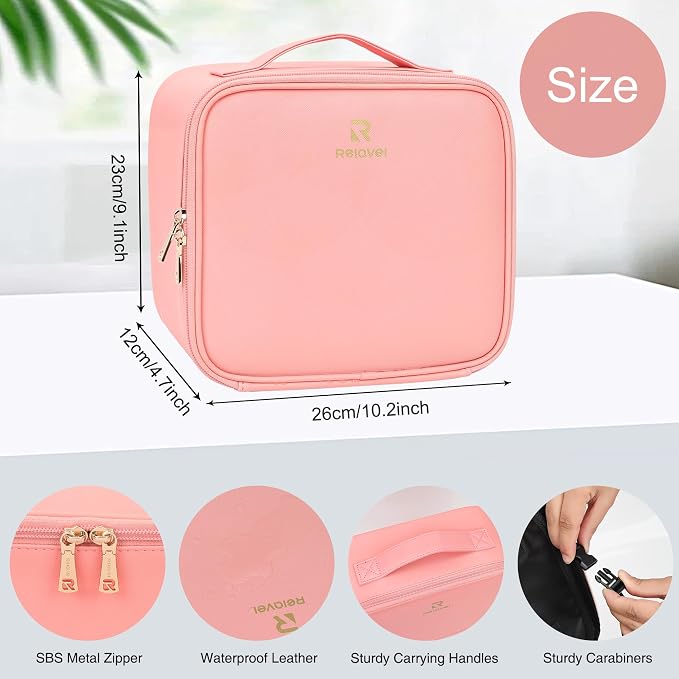 Relavel Travel Makeup Bag With LED Mirror Portable Travel Makeup Organizer 3 - Image 2