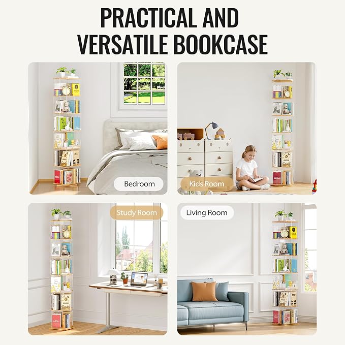 TAKEKIT 6-Tier Rotating Bookshelf, 360° Spinning Book Shelf Tower - Image 7