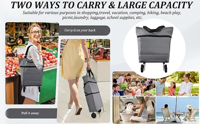 Collapsible Shopping Cart with 360° Swivel Wheels, Reusable Foldable Tote - Image 9