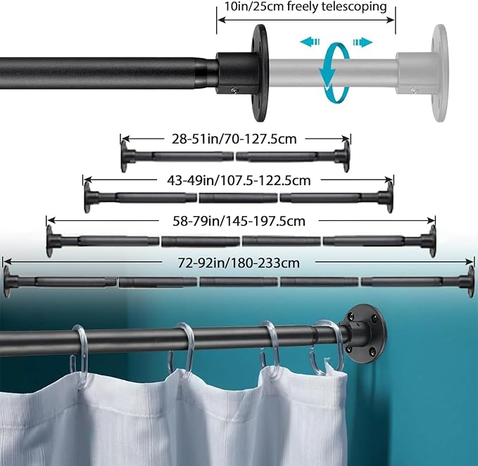 Closet Rods, 28-92 inch Adjustable Size, Screw Fixing Connection, - Image 5