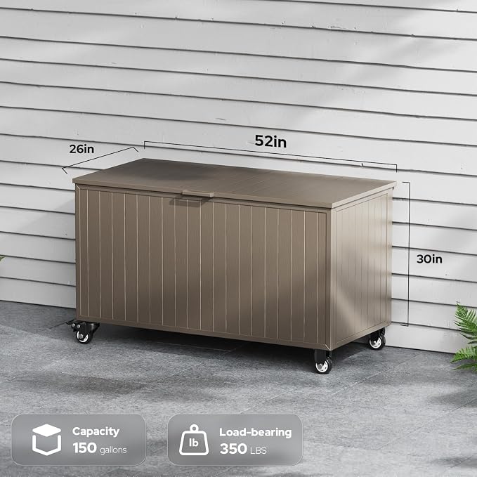 Outdoor Storage Box with Wheels 150 Gallon, Metal Deck Boxes Waterproof - Image 4