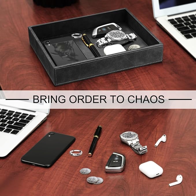 SITHON Valet Tray Desk Organizer, PU Leather Catchall Bedside Vanity Tray - Image 6
