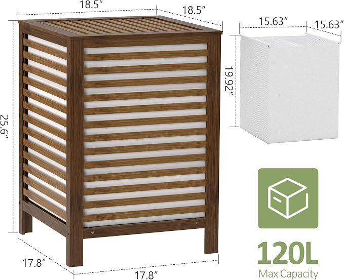Bamboo Laundry Hamper with Lid, 120L Large Double Laundry Basket with Removable - Image 2