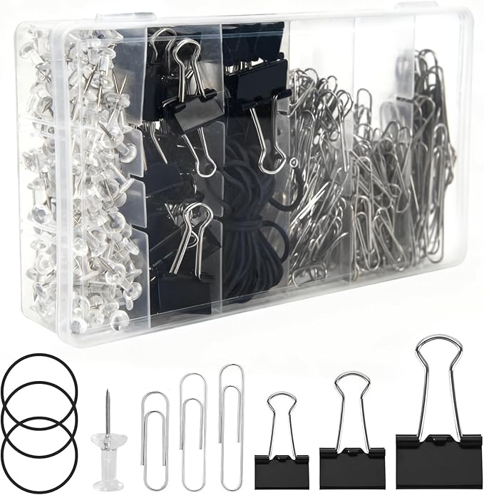500 PCS Paper Binder and Clips Assorted Sizes Set, Office Supplies by Unknown