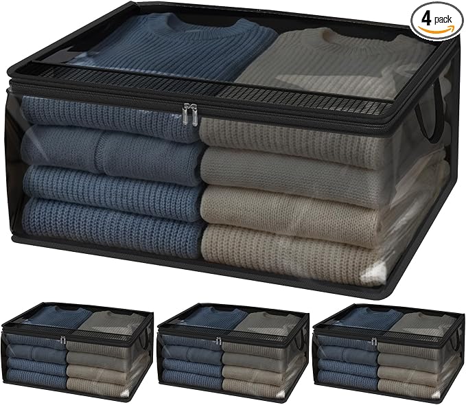 Fixwal 60L Blanket Storage Bags 4 Pack Clothes Storage Bins Foldable Thick by Fixwal