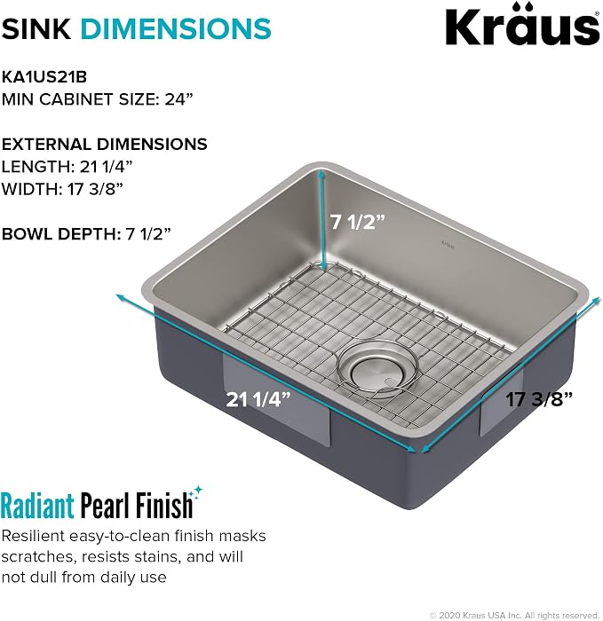 KRAUS Dex 21-inch Undermount 16 Gauge Stainless Steel Single Bowl Kitchen Sink - Image 5