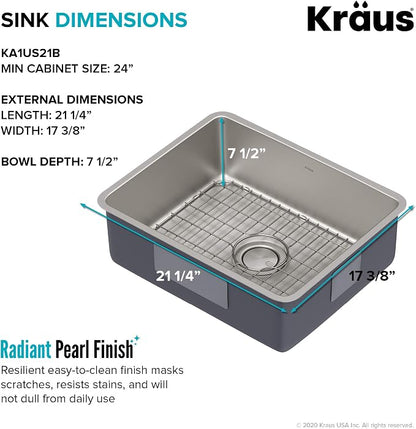 KRAUS Dex 21-inch Undermount 16 Gauge Stainless Steel Single Bowl Kitchen Sink - Image 5