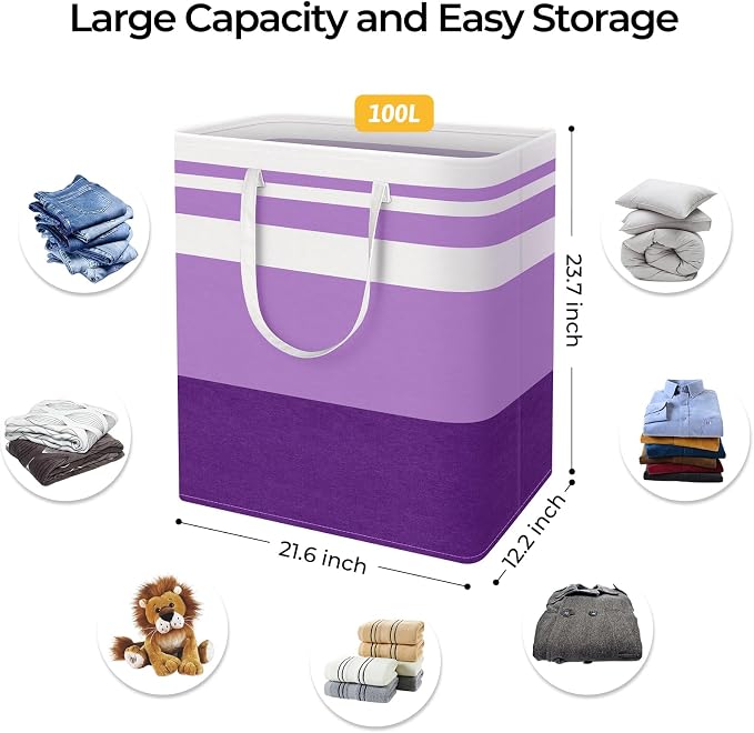 HomeHacks 2 Pack Large Laundry Baskets, Waterproof, Freestanding Laundry Hampers - Image 5