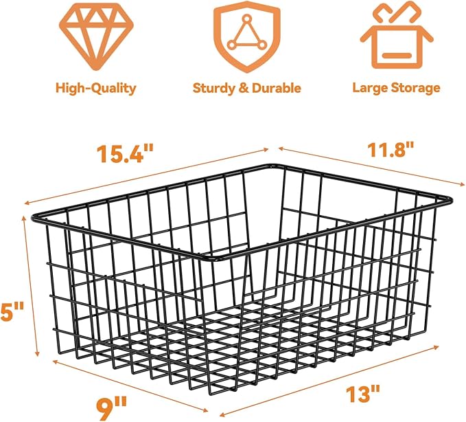 6 Pack Metal Wire Baskets, 15.4" x 11.8" Large Storage Basket - Image 3
