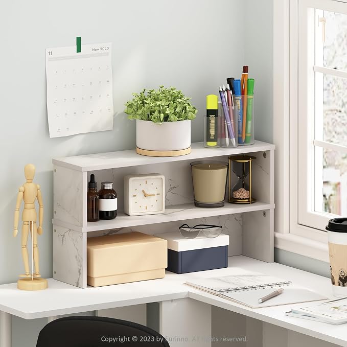 Furinno Helena Kitchen Counter Stackable Organizer Shelf, Marble White - Image 2