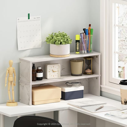 Furinno Helena Kitchen Counter Stackable Organizer Shelf, Marble White - Image 2