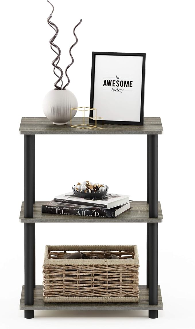 Furinno Turn-N-Tube No Tool 3-Tier Storage Shelf, French Oak Grey/Black - Image 3