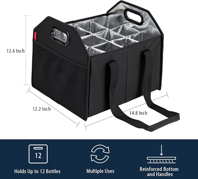 Bottle Wine Carrier Collapsible 12 Bottle Storage Box Reusable Portable Carrier - Image 4