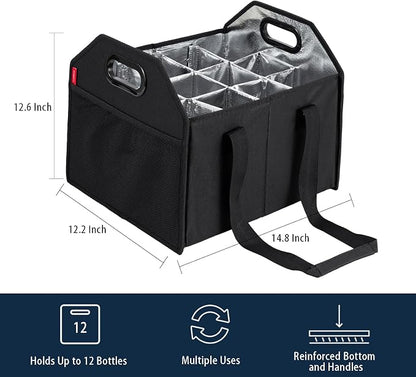 Bottle Wine Carrier Collapsible 12 Bottle Storage Box Reusable Portable Carrier - Image 4
